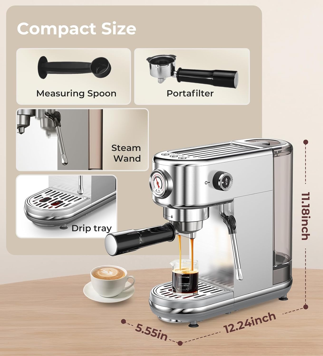 Espresso Machine with Milk Frother High Pressure Professional Espresso Maker Gift for Coffee Lover