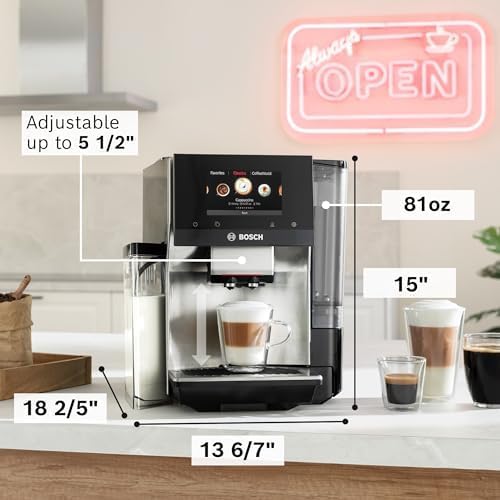 Bosch 800 Series Fully Automatic Espresso Machine – 36 Drinks with Coffee World, Cold Brew, Double Cup, Integrated Milk Container, Smart Features, in Silver TQU60307